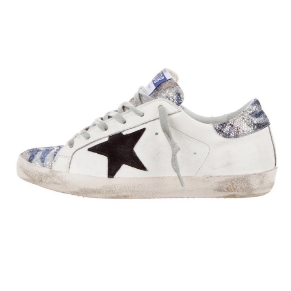 Golden Goose leather Super Star sneakers 38 8 glitter trim low top Authentic